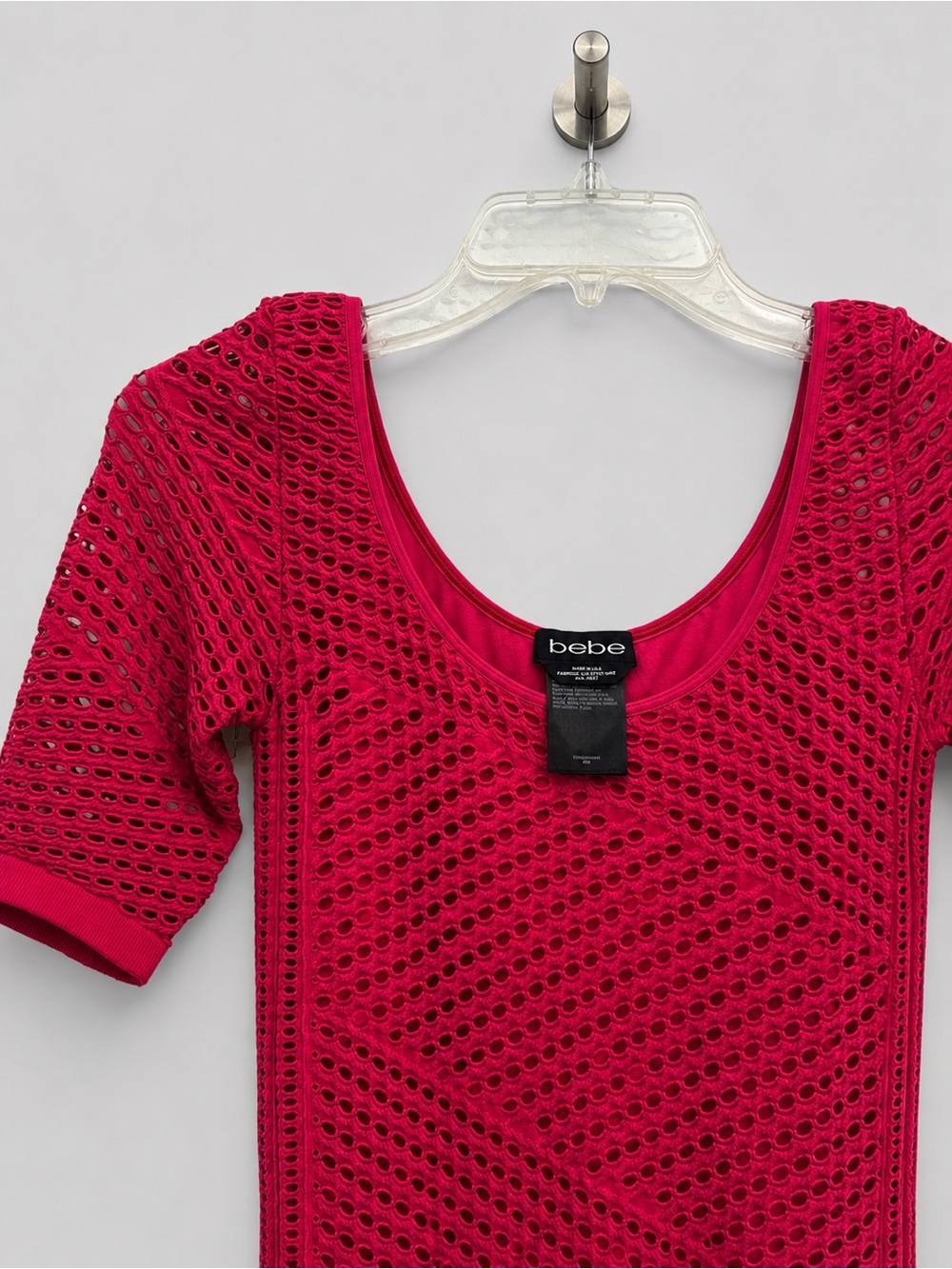 bebe Fuchsia Short Sleeve Scoop Neck Top - Picture 3 of 3